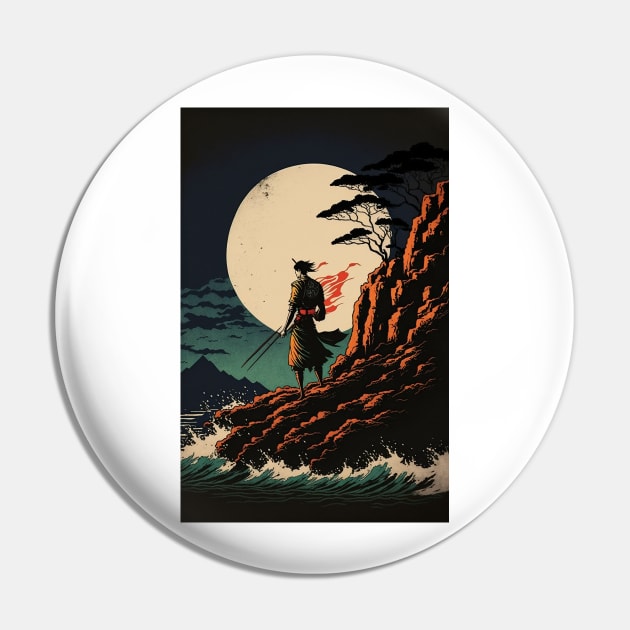 Samurai on Rocky Shore Pin by JigglePeek