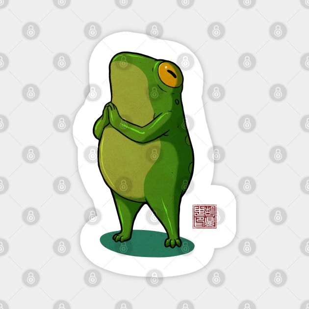 Yoga Frog Prayer Pose Sun Salutation Magnet by DingHuArt