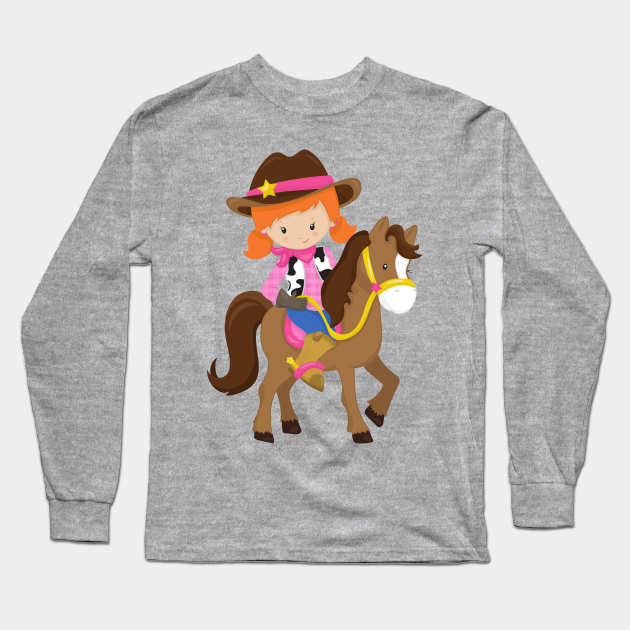 Cowboy Girl Cowgirl On Brown Horse Orange Hair Cowgirl Long Sleeve T Shirt Teepublic Buy mw men's brown corduroy perfect shirt. teepublic