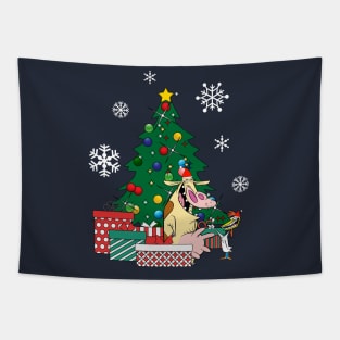 Cow And Chicken Around The Christmas Tree Tapestry