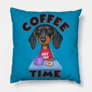 cute coffee awesome Doxie Black Dachshund Coffee Drinker Pillow