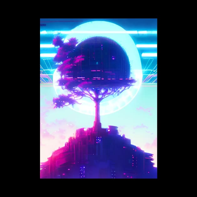 Synthwave - Tree - 002 by BottomsUpTee