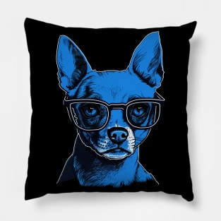 Cool Blue Chihuahua Wearing Hipster Glasses Illustration Pillow