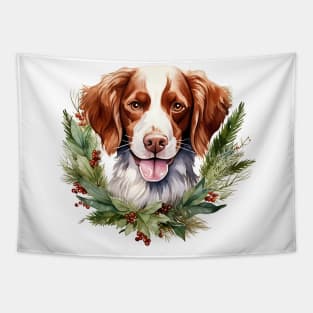 Christmas Brittany Dog Wreath Tapestry