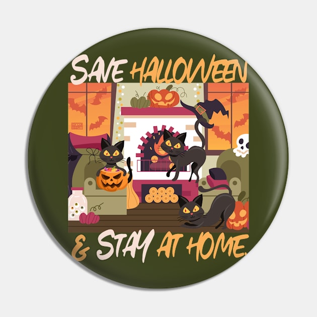 Creepy Black Cats Save Halloween Stay at Home Virus Pandemic Pin by porcodiseno