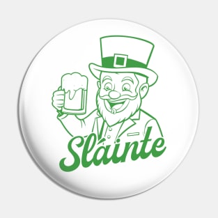 Sláinte - leprechaun - green outline Pin