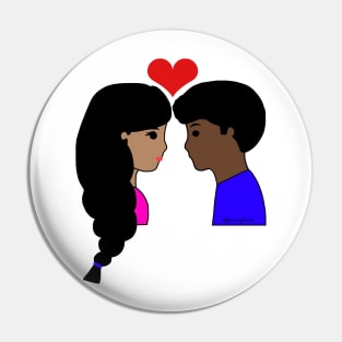 Kawaii Interracial Couple Love Cartoon Dark Black/Brown Pin
