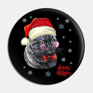 Warm Wishes Black Cat Santa Claus Christmas Gift Pin