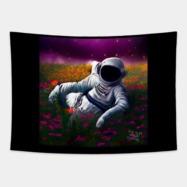 Astronaut in flowers relaxing to slim goody sounds! Tapestry by Slimgoody's Tees