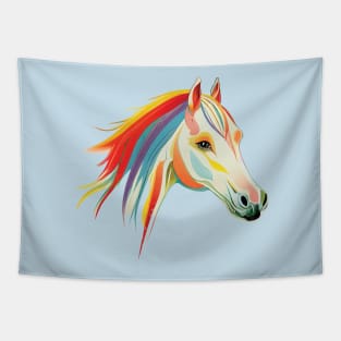 Beautiful Horse with Rainbow Mane on Pink Tapestry