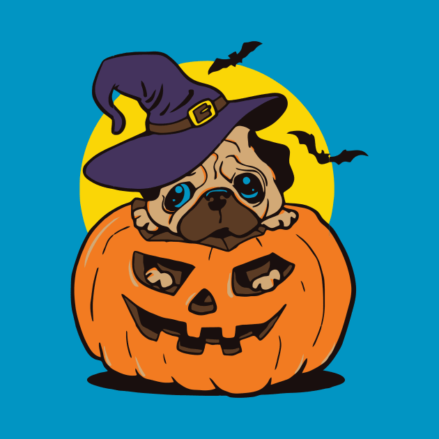 Pugkin Pug Dog Pumpkin Halloween by Teewyld