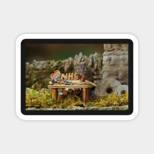 George the mouse in a log pile House color NHS heart Magnet