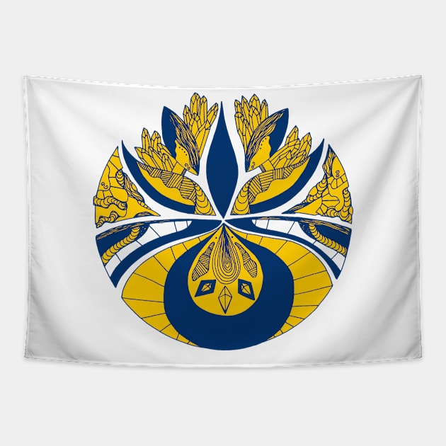 Navy Gold Abstract Motif Tapestry by kenallouis