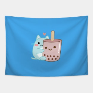 Cute Cat drinking bubble milk tea Tapestry