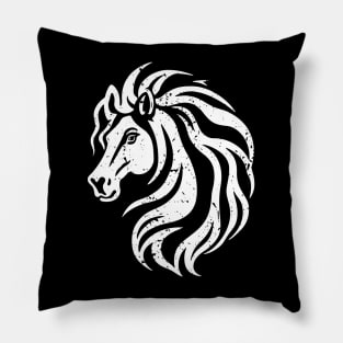 Minimalist Horse Head with Flowing Mane - distressed Pillow