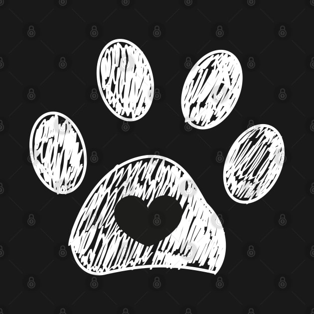 Doodle paw print with heart white by GULSENGUNEL