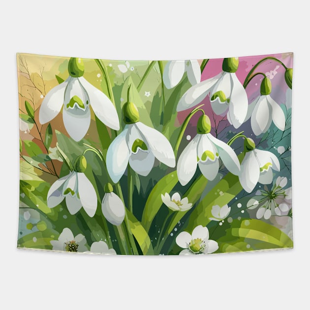 White Snow Drop Flower Tapestry by Jenni Arts