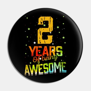 2nd Anniversary Gift Vintage Retro 02 Years Of Being Awesome Gifts Funny 2 Years Birndday Girl Boys Kids Pin