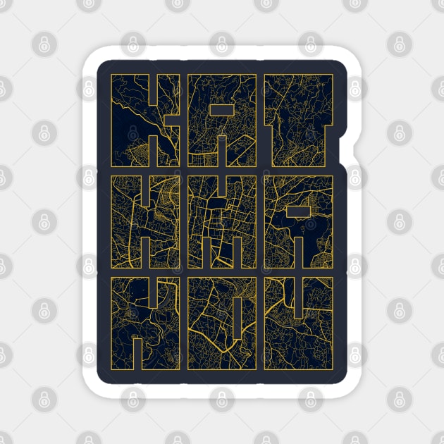 Kathmandu, Nepal City Map Typography - Gold Art Deco Magnet by deMAP Studio