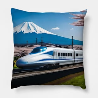 Shinkansen Bullet Train With Mt Fiji Digital Drawing Pillow