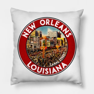 New Orleans Louisiana Mardi Gras Canal Street Vintage Travel Pillow