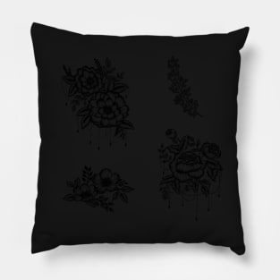 Black and white floral artwork sticker pack Pillow