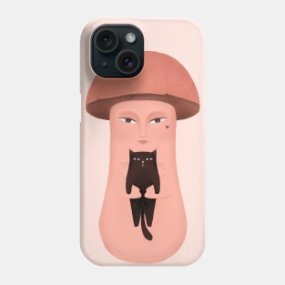 Cute mushroom with black cat, version 1 Phone Case