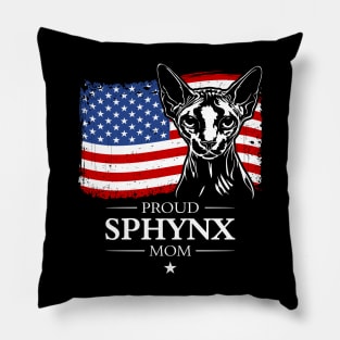 Proud Sphynx Mom American Flag patriotic cat Pillow