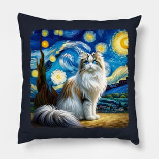 Cymric Starry Night Inspired - Artistic Cat Pillow