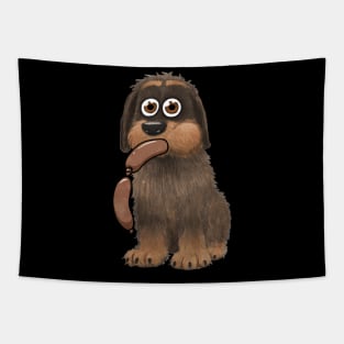 Dachshund eats sausage Tapestry