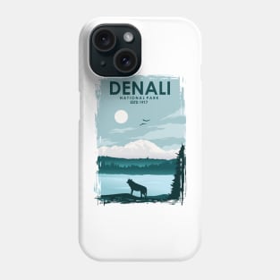 Denali National Park print vintage minimalistic travel and tourism art poster Phone Case