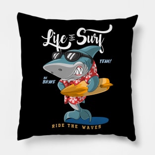 Shark Life In Surf Pillow