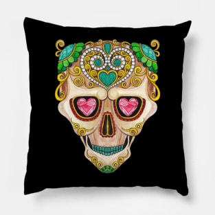 Sugar skull fancy vintage turquoise diamond and gems day of the dead. Pillow