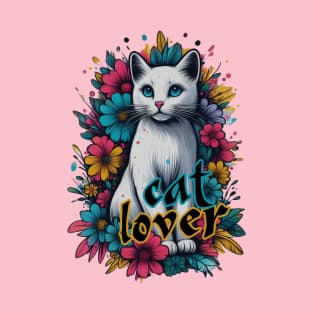 Cat Lover with spalsh of flowers T-Shirt