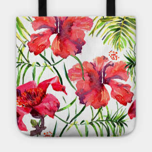 Watercolor tropical leaves and plants. Hand painted jungle greenery background Tote