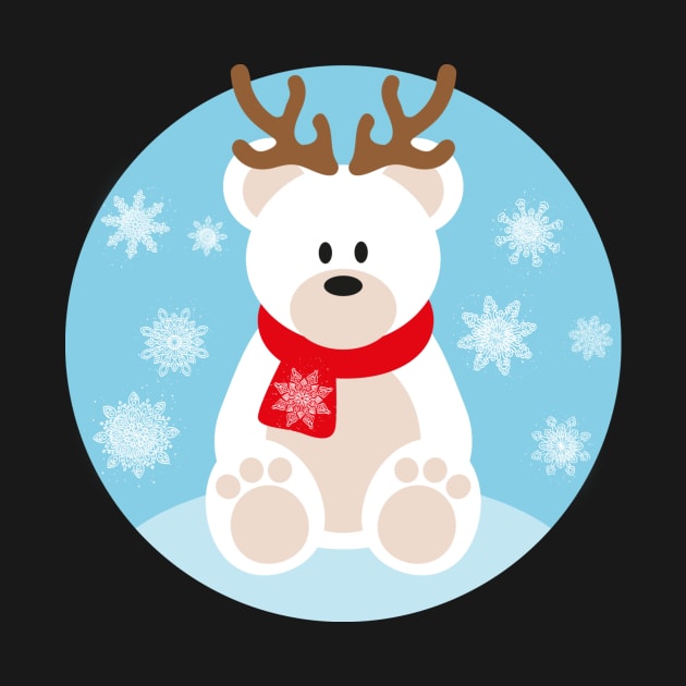 Supreme Cutest Winter Christmas Icebear Polar Bear with Reindeer Horns and Snowflakes by Adaba