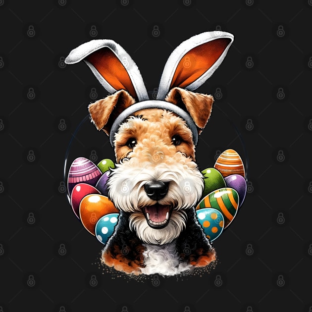 Wire Fox Terrier with Bunny Ears Celebrates Easter Festivities by ArtRUs