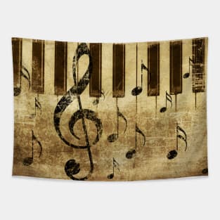 Vintage music notes and piano keys Tapestry