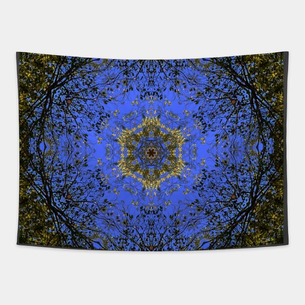 Blue Sky and Fall Foliage Textile Pattern Tapestry by Zen Goat 
