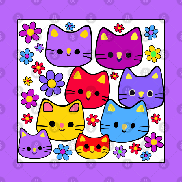 Colorful Cats and Flowers by loeye