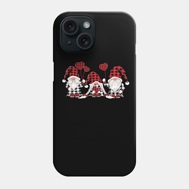 Love Hearts Funny cute Gnomes Valentine's Day Gift Cute reds Buffalo Plaid Pattern Valentines gnome Phone Case by UNXart