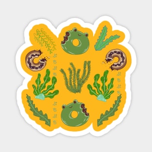 Frog and Seaweed Donuts Magnet