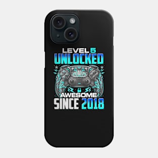 Level 5 Unlocked Awesome Since 2018 5Th Birthday Gaming Phone Case