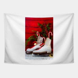 Vintage Women's Ice Skates And Candy Canes Tapestry