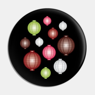 Lanterns | Mid Autumn Festival | Maroon Pink Green | Black Pin