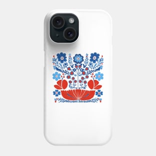 Red and Blue Scandinavian Folk Art Flowers Phone Case