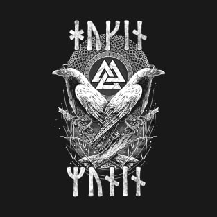 Odin Raven Valknut Norse Pagan Viking Huginn Muninn Runes T-Shirt