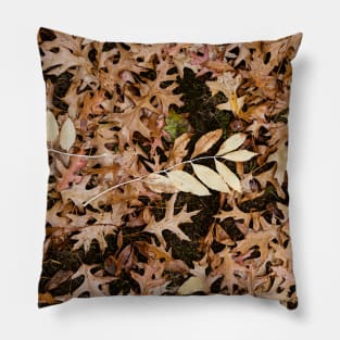 Orange Leaves On Mossy Green Grass Pillow