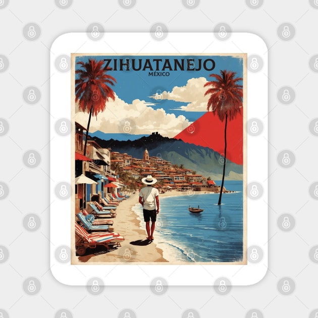 Zihuatanejo Mexico Vintage Poster Tourism Magnet by TravelersGems