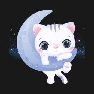 Cute Cat on the Moon T-Shirt